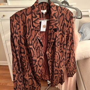NWT WeWoreWhat Shaped Long Blazer in Brown Snakeskin